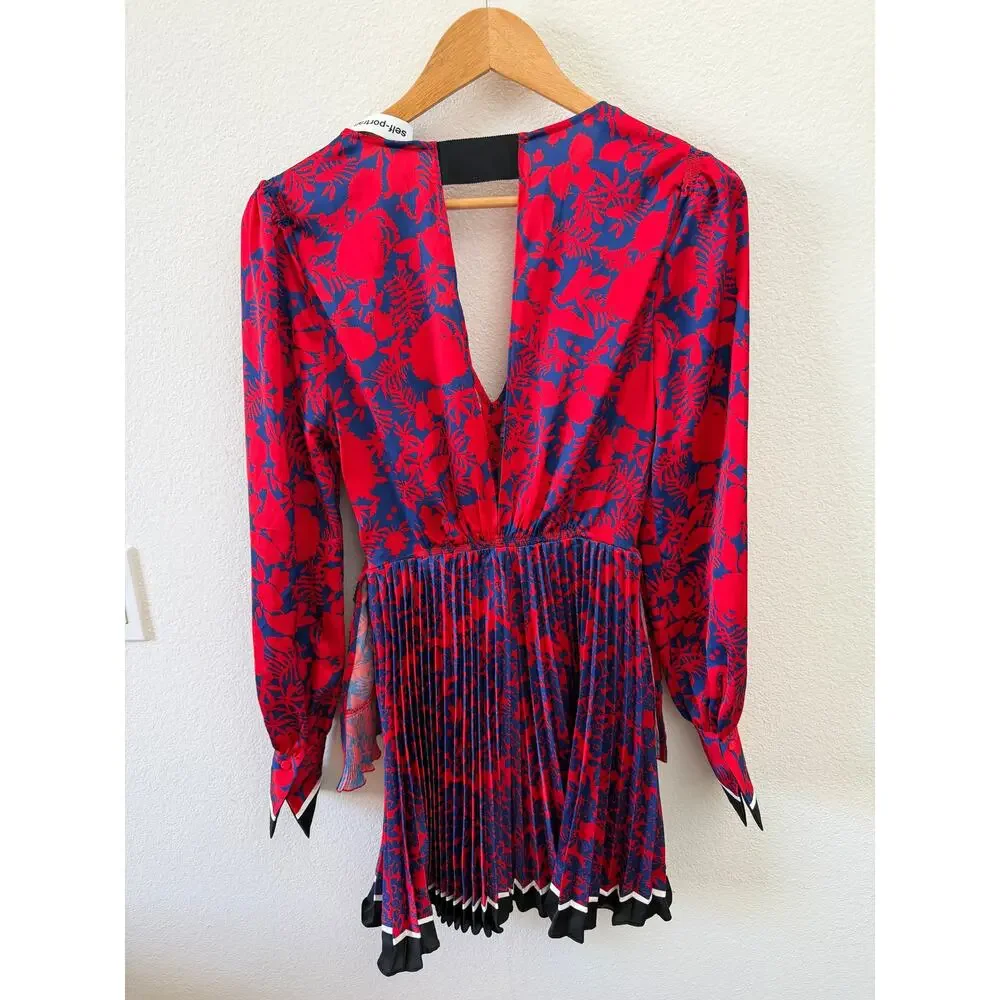 Self-Portrait aqua red lace floral dress US 2